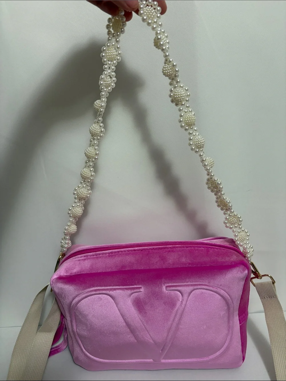 Valentino Large Velvet Pouch with straps